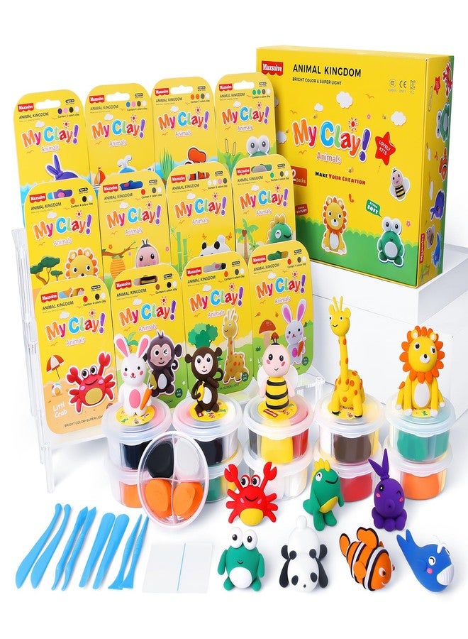Maxsolve Air Dry Clay for Kids, 12 Animals Modeling Clay Kit with 8 Sculpting Tools and Clear Acrylic Sheet, Soft & Non-Sticky, Safe & Non-Toxic Magic Clays, DIY Arts & Crafts Creative Gift for Boys & Girls - Image 1